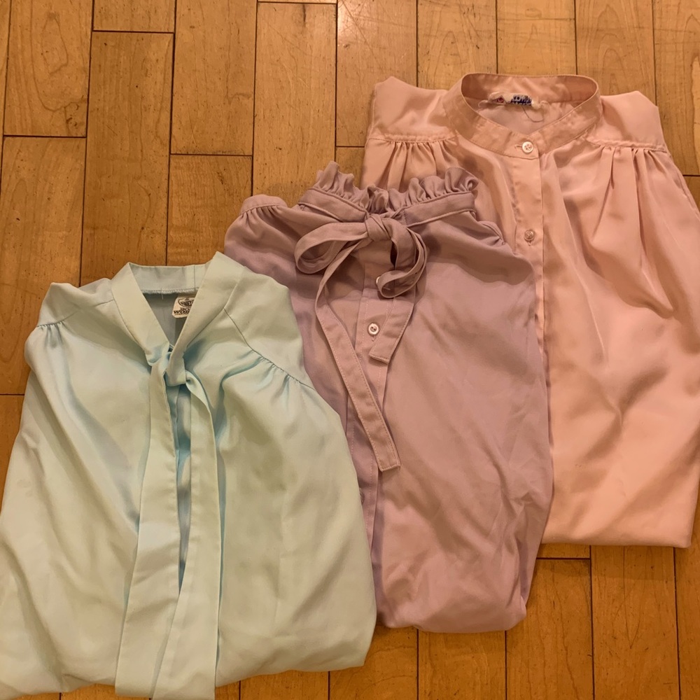 Set of 3 Pastel High Collared Vintage‎ Blouses